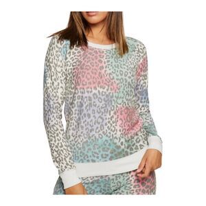 CHASER Super Soft Leopard Sweater Sweatshirt Ribbed Collar Cuffs Hem Size S NWT